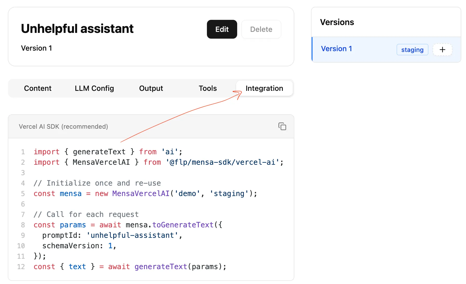 Integration tab